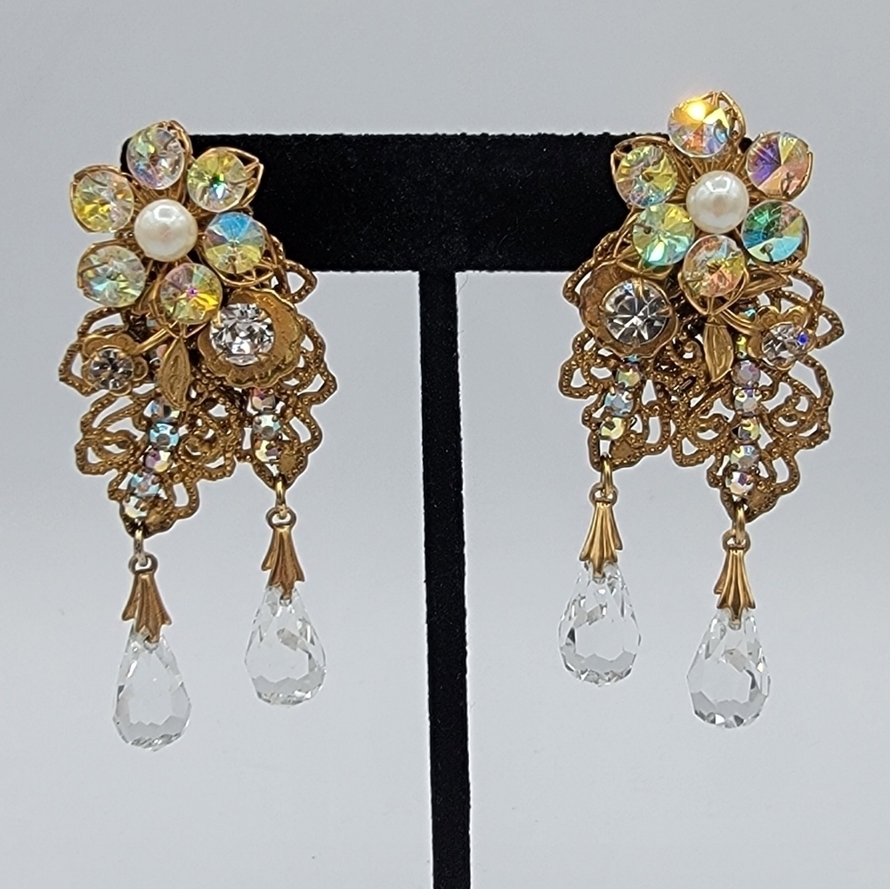 Miriam Haskell Earrings Crystal AB Filigree Vintage
